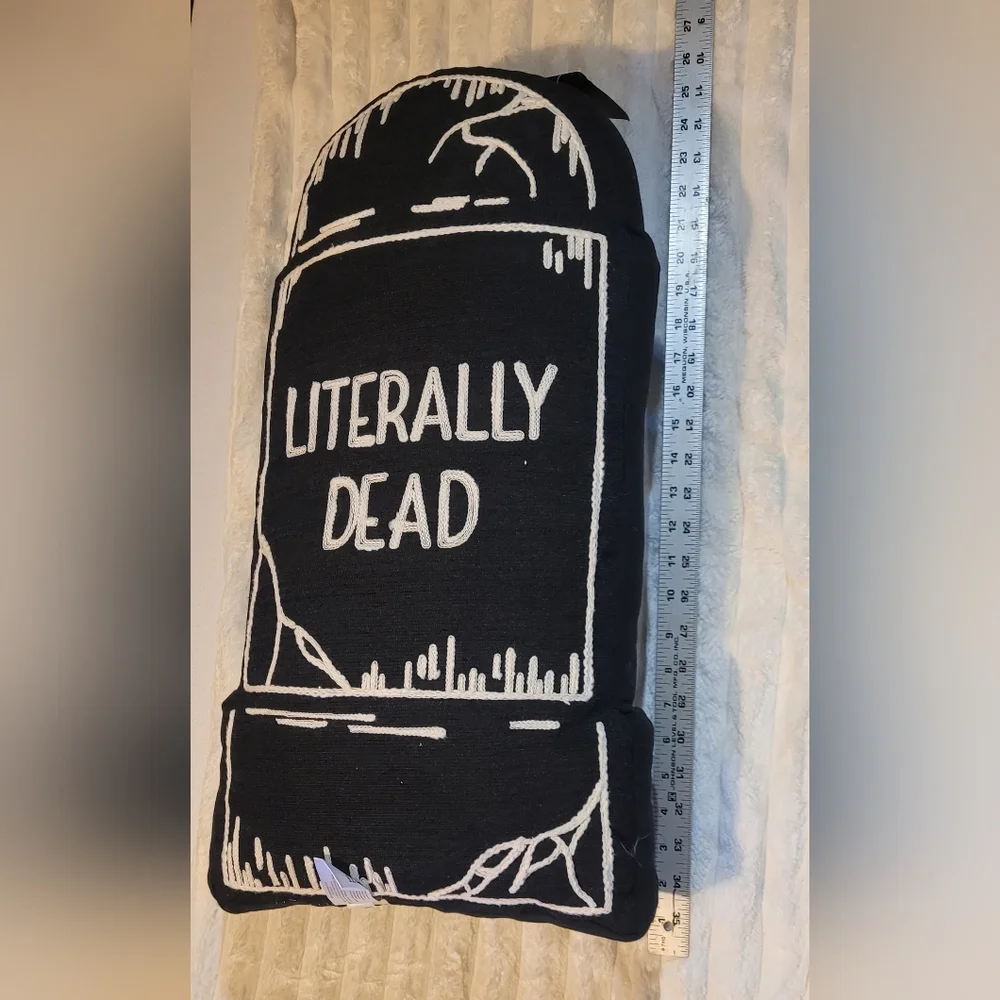 Celebrate Together Black and White 'Literally Dead' Tombstone Plush Pillow-Large
